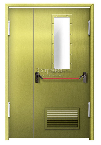 Противопожарная дверь EI 60 дымогазонепроницаемая стальная со стеклом, антипаникой и решеткой в Щёлково  купить