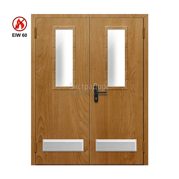 Двухстворчатая огнестойкая дверь с двумя решетками EIW 60 ДПМ-02-EIW-60 ДП75 двупольная остекленная в Щёлково  купить